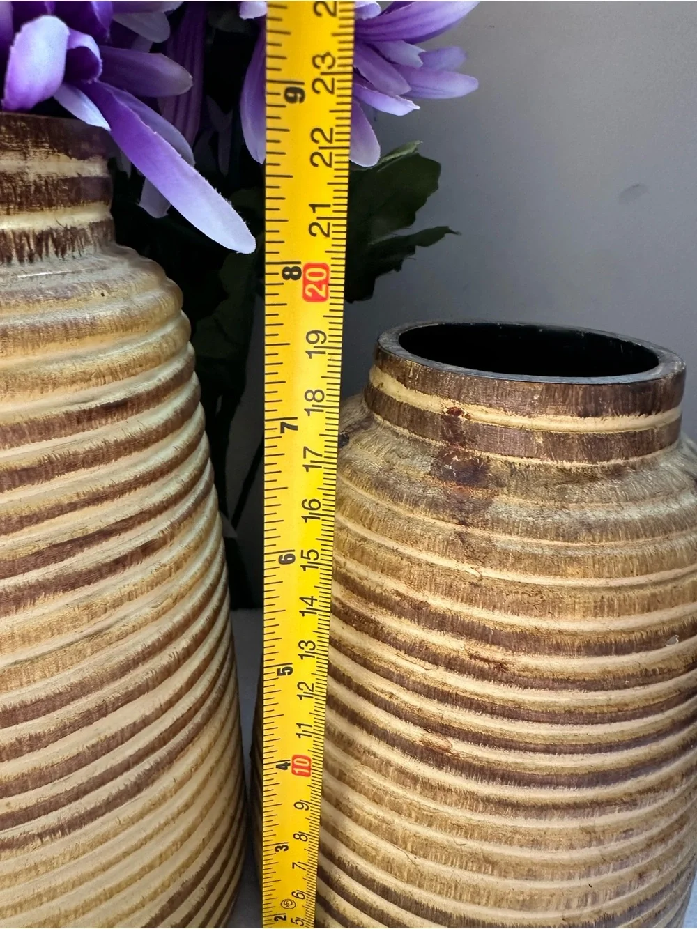 Source Unknown Yellow and Brown Striped Ceramic Vases (Set of 2)